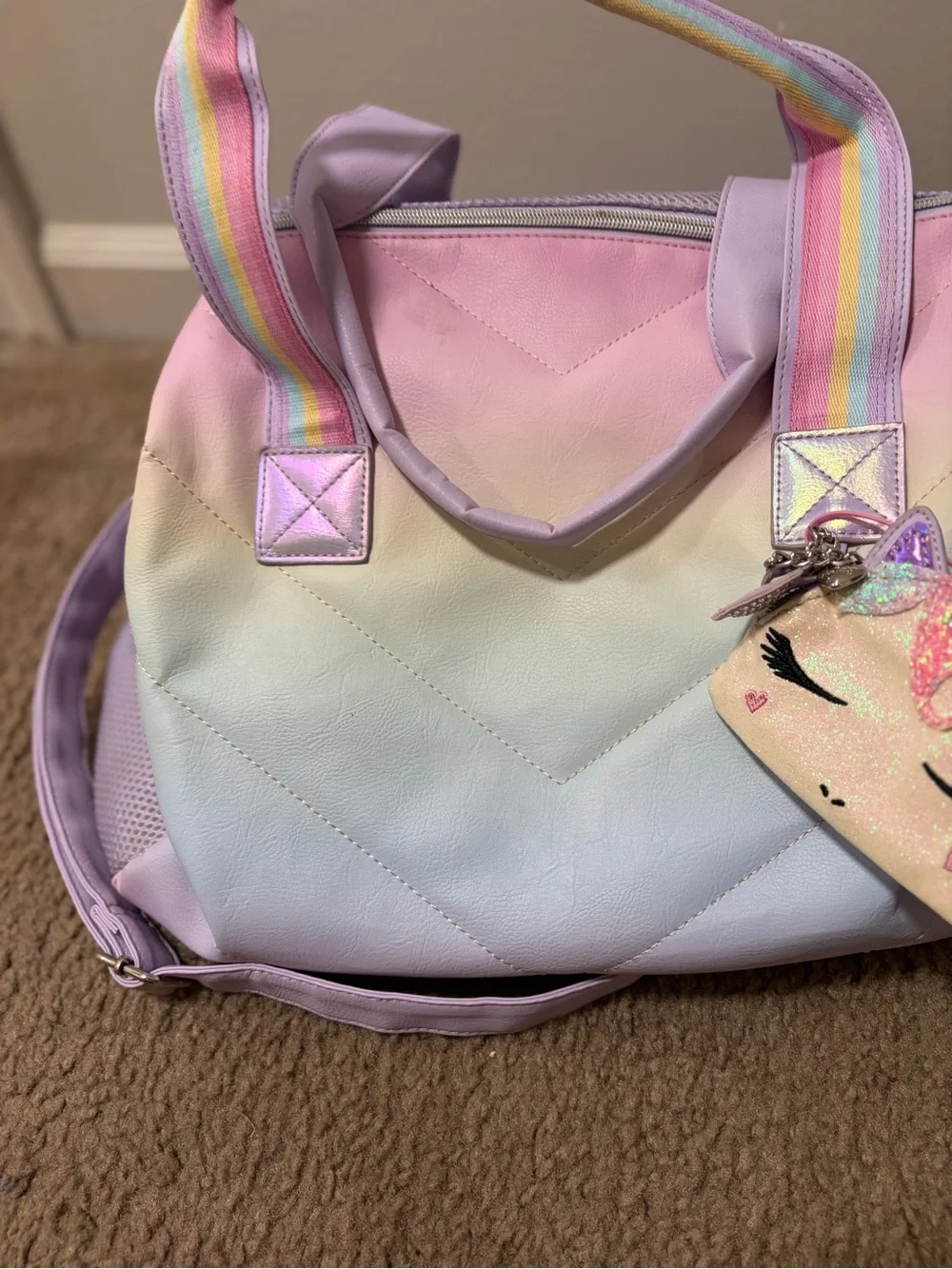 Pastel Unicorn Kids Duffel Bag with Rainbow Strap
